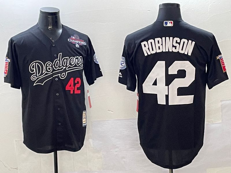 Men Los Angeles Dodgers #42 Robinson Black Throwback 2025 Nike MLB Jersey style 2